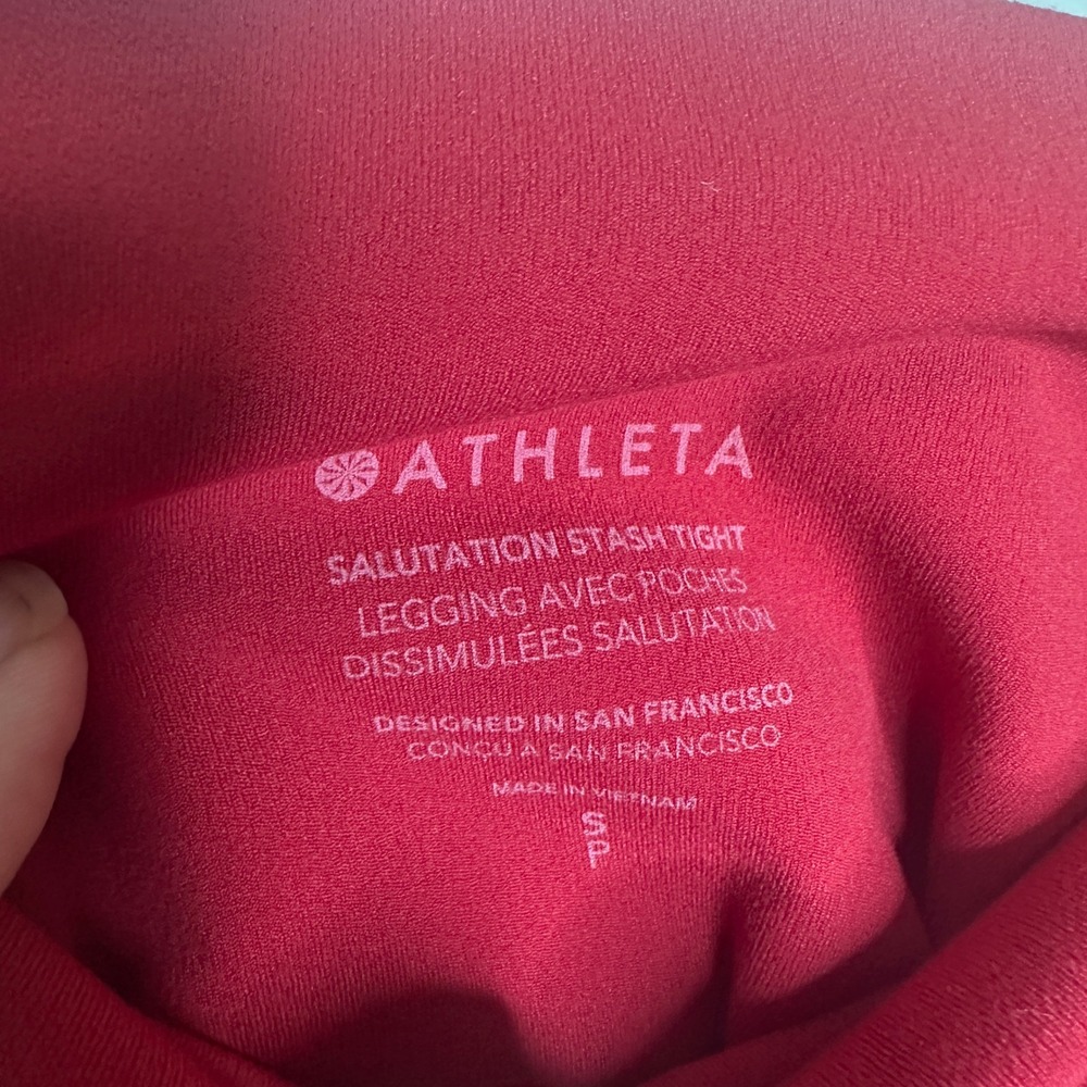 Athleta Salutation Stash Tight Red High Rise Yoga Leggings Powervita Small NWT - Picture 5 of 10
